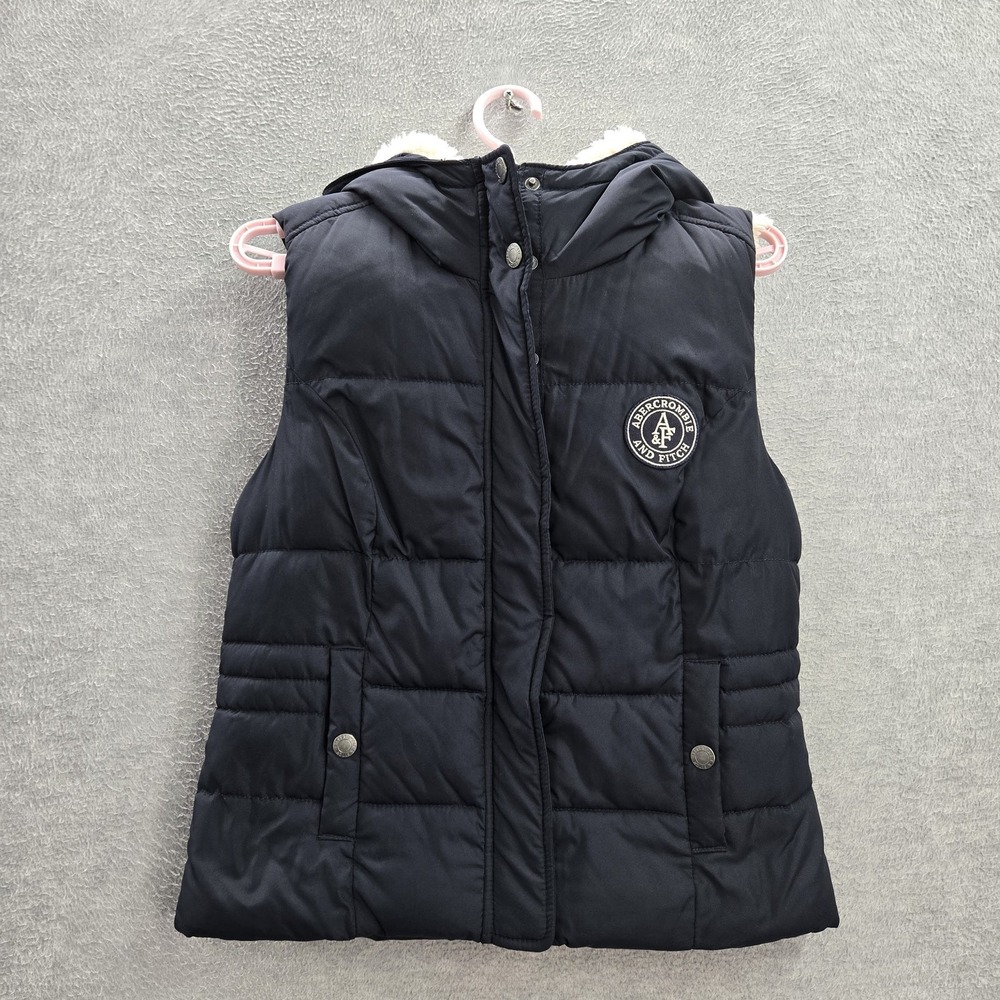 Abercrombie & Fitch Men Vest M Blue Logo Patch Embroidery Puffer